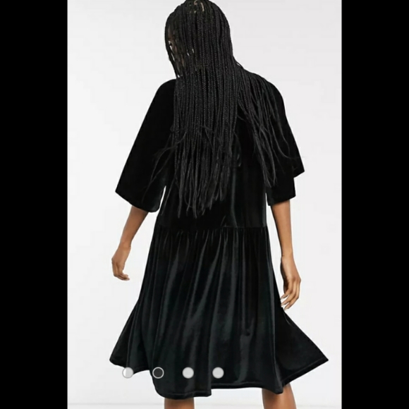 Asos Black Velvet Smock Dress With Pockets - Picture 9 of 9